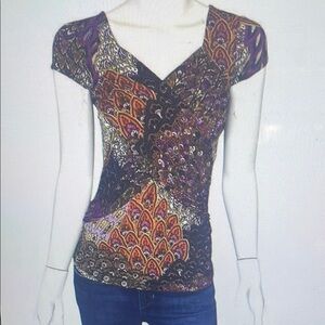 Multicolor V-Neck Women Top